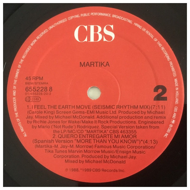 MARTIKA - I FEEL THE EARTH MOVE | 12" MAXI SINGLE VINILO USADO