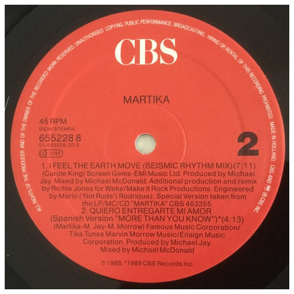 MARTIKA - I FEEL THE EARTH MOVE | 12" MAXI SINGLE VINILO USADO