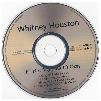 WHITNEY HOUSTON - IT"S NOT RIGHT BUT IT"S OKAY | CD SINGLE USADO