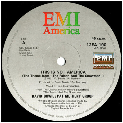 DAVID BOWIE/PAT METHENY GROUP - THIS IS NOT AMERICA | 12" MAXI SINGLE VINILO USADO