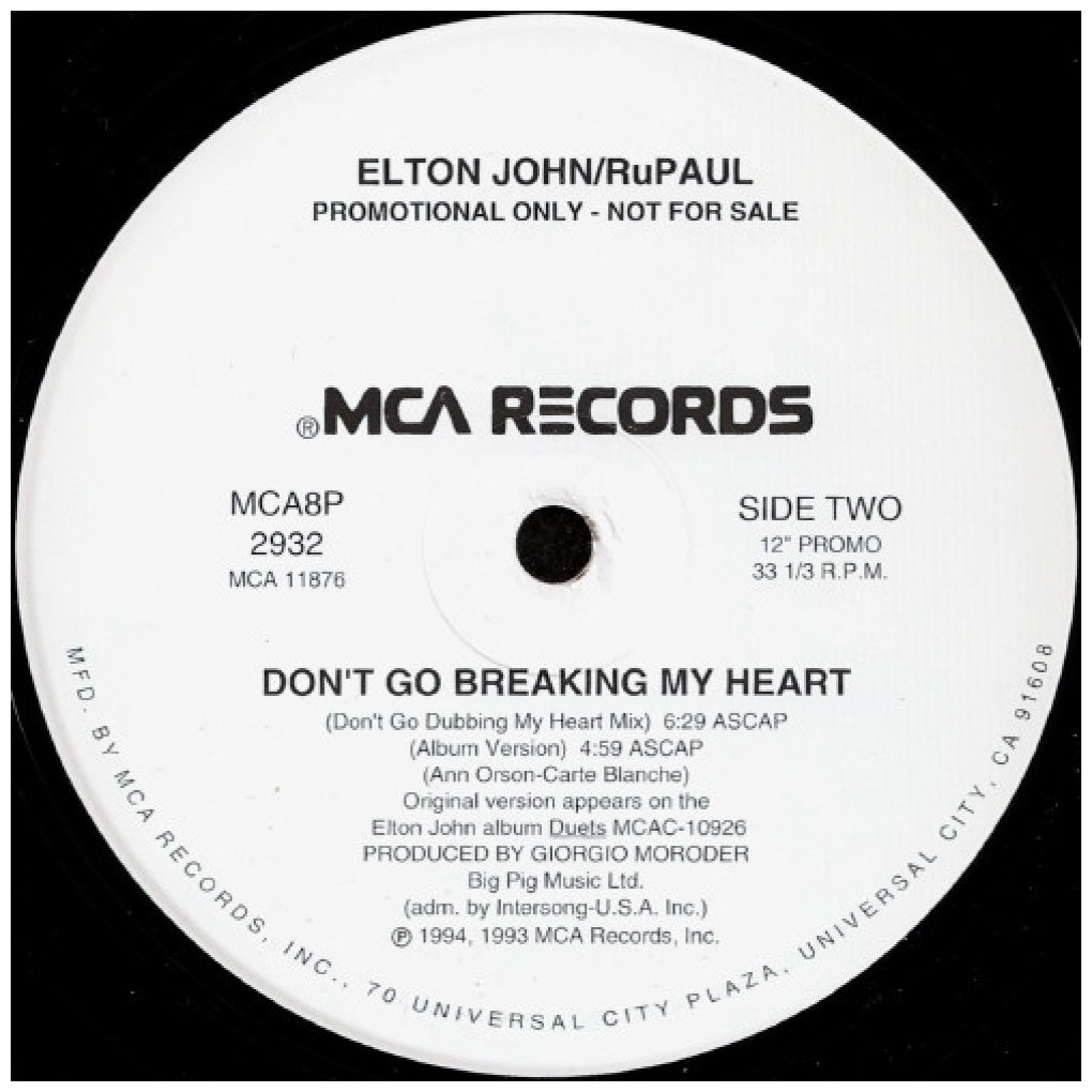 ELTON JOHN/RuPAUL - DON'T GO BREAKING MY HEART (PROMO COPY) | 12" MAXI SINGLE VINILO USADO
