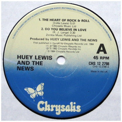 HUEY LEWIS AND THE NEWS - HEART OF ROCK AND ROLL/DO YOU BELIEVE IN LOVE | 12" MAXI SINGLE VINILO