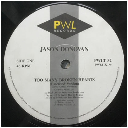 JASON DONOVAN - TOO MANY BROKEN HEARTS | 12" MAXI SINGLE VINILO USADO