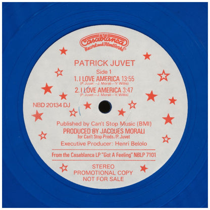 PATRICK JUVET - I LOVE AMERICA (BLUE VINYL) (PROMO COPY) | 12" MAXI SINGLE VINILO USADO