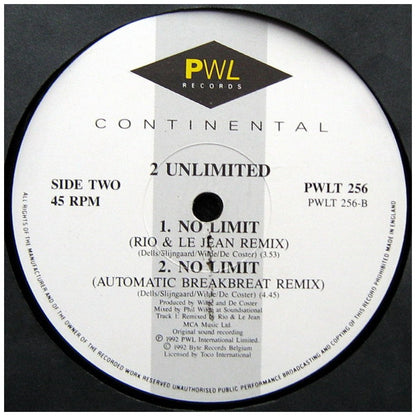 2 UNLIMITED - NO LIMIT | 12" MAXI SINGLE VINILO USADO