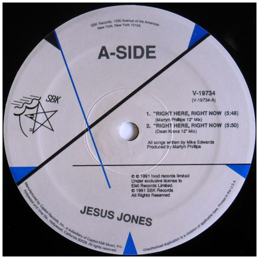 JESUS JONES - RIGHT HERE, RIGHT NOW | 12" MAXI SINGLE VINILO USADO