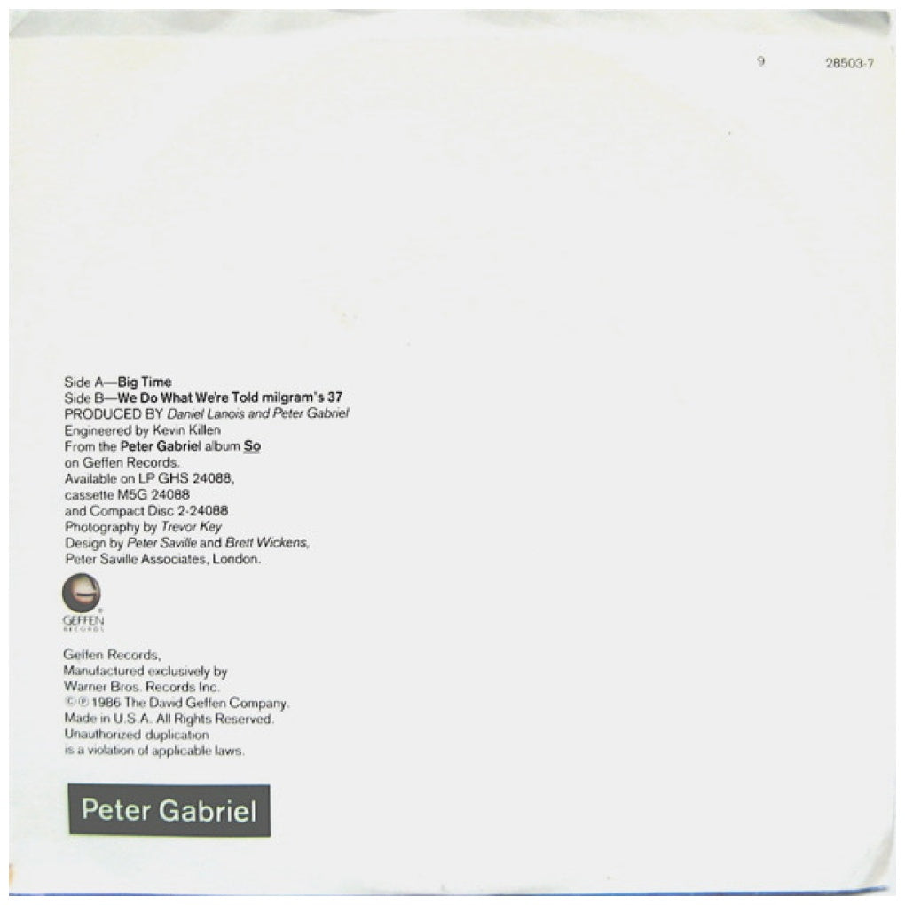 PETER GABRIEL - BIG TIME | 7" SINGLE USADO