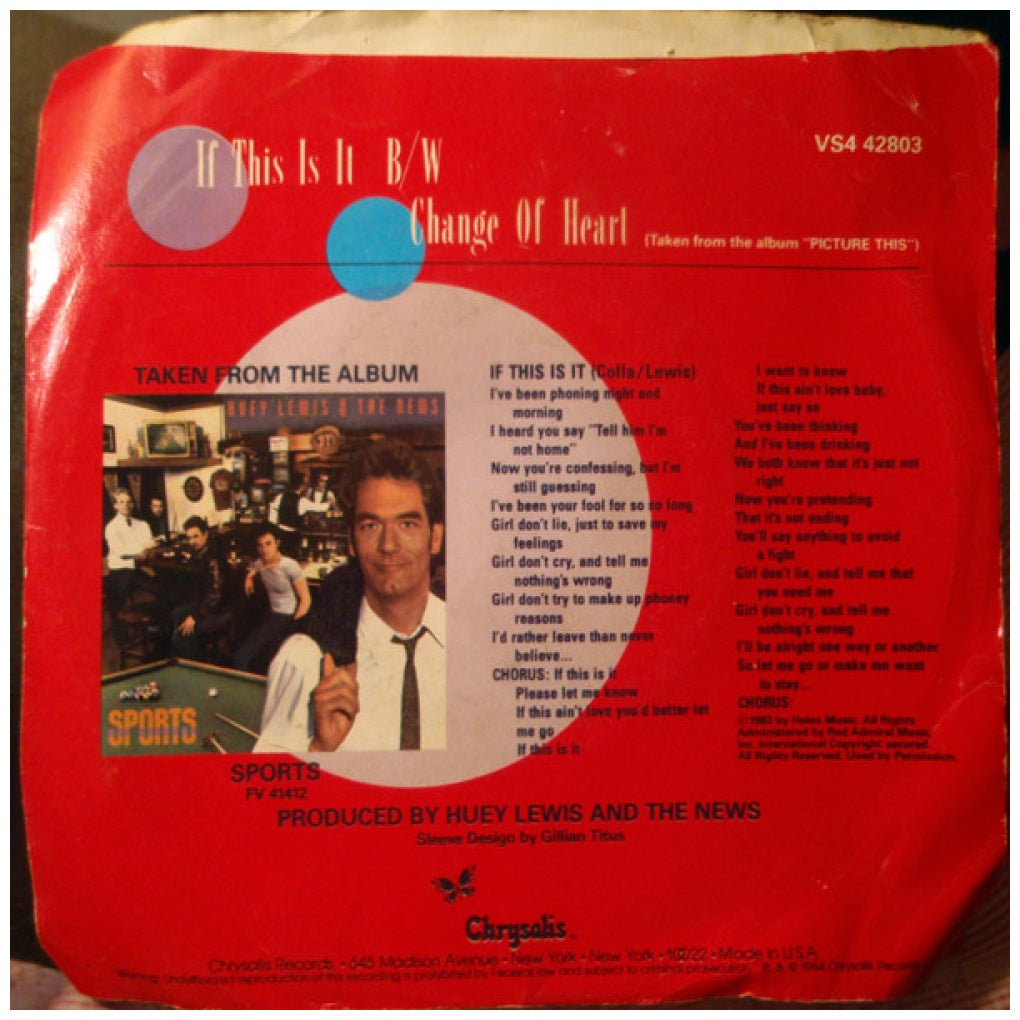 HUEY LEWIS AND THE NEWS - IF THIS IS IT | 7" SINGLE USADO
