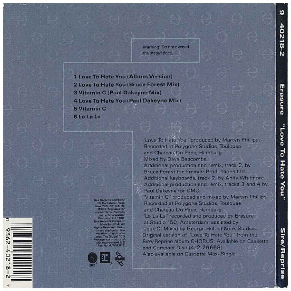 ERASURE - LOVE TO HATE YOU | CD SINGLE USADO