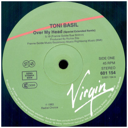 TONI BASIL - OVER MY HEAD | 12" MAXI SINGLE VINILO USADO