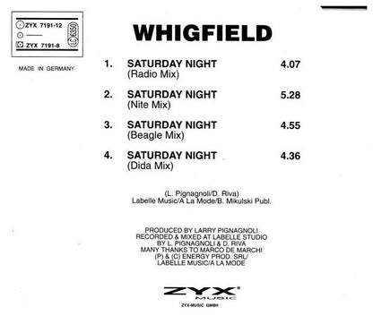 WHIGFIELD - SATURDAY NIGHT | CD SINGLE USADO