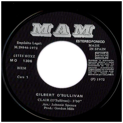 GILBERT O'SULLIVAN - CLAIR | 7" SINGLE USADO