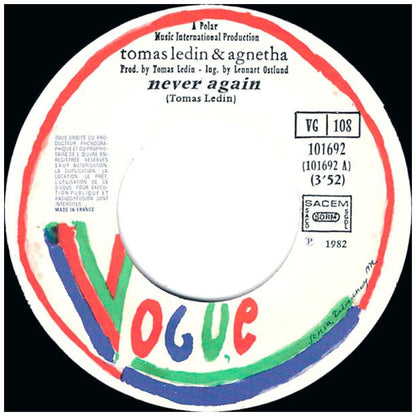 TOMAS LEDIN & AGNETHA - NEVER AGAIN | 7" SINGLE USADO