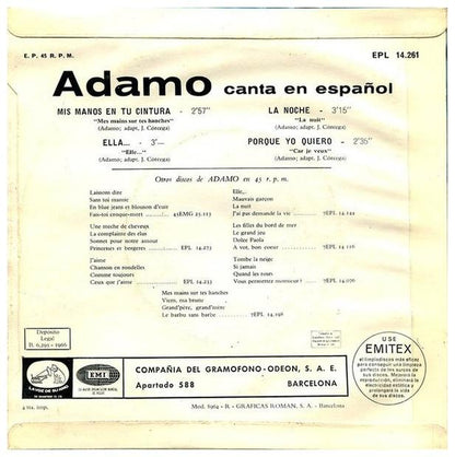 ADAMO - MIS MANOS EN LA CINTURA/LA NOCHE | 7" SINGLE VINILO USADO