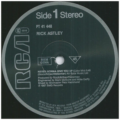 RICK ASTLEY - NEVER GONNA GIVE YOU | 12'' MAXI SINGLE USADO