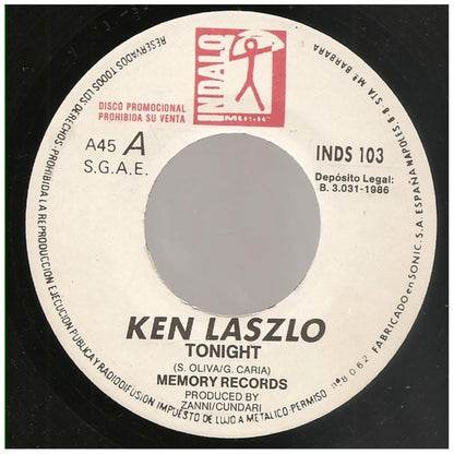 KEN LASZLO - TONIGHT (PROMO COPY) | 7" SINGLE USADO