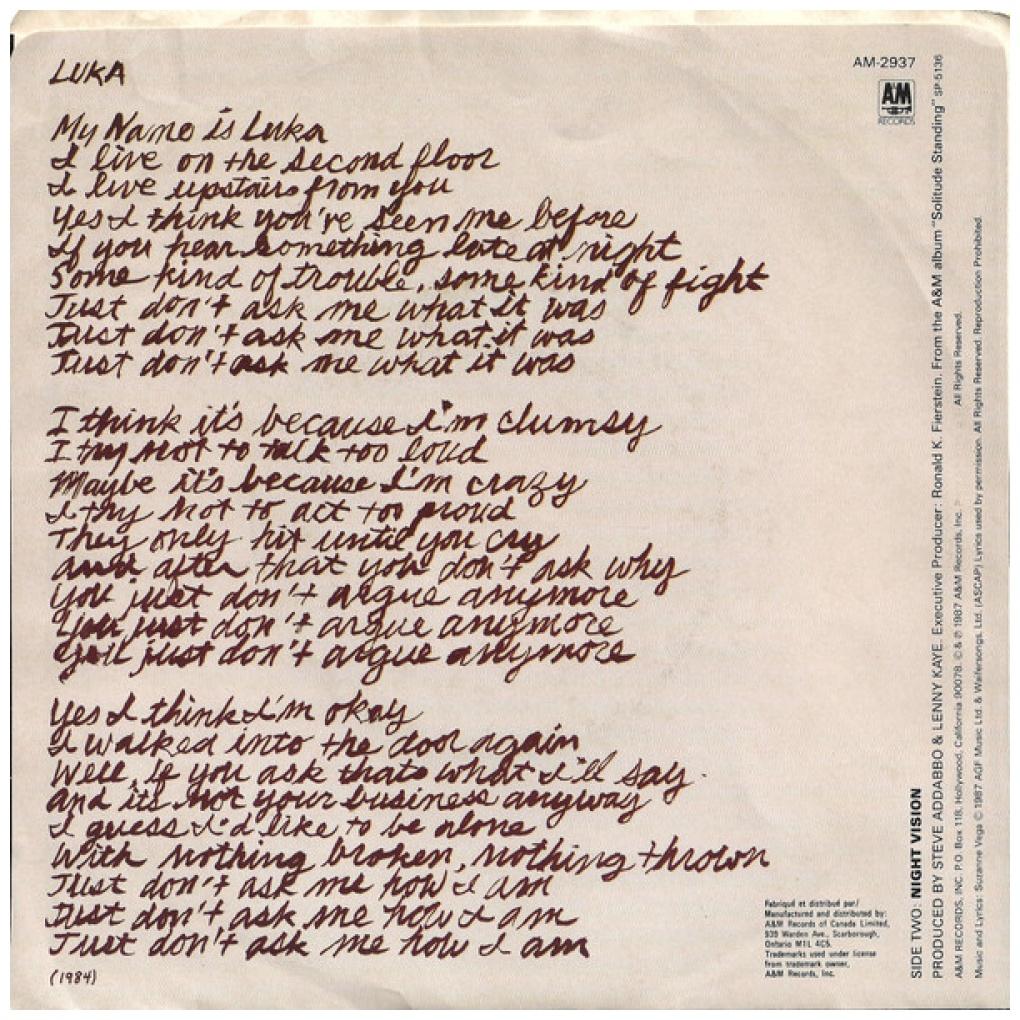 SUZANNE VEGA - LUKA | 7" SINGLE USADO