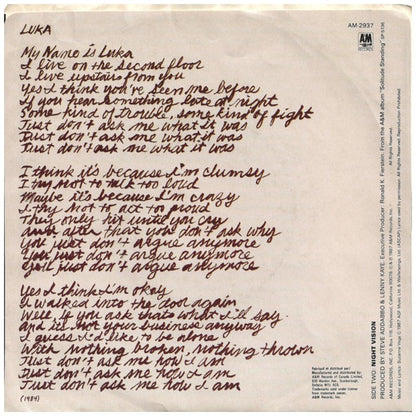 SUZANNE VEGA - LUKA | 7" SINGLE USADO