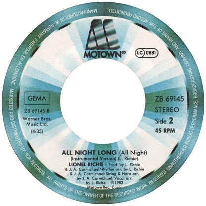 LIONEL RICHIE - HELLO/ALL NIGHT LONG (ALL NIGHT) INSTRUMENTAL VERSION | 7" SINGLE USADO