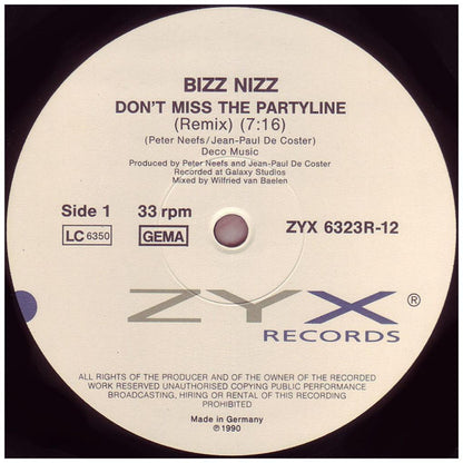 BIZZ NIZZ - DON'T MISS THE PARTY LINE | 12'' MAXI SINGLE USADO