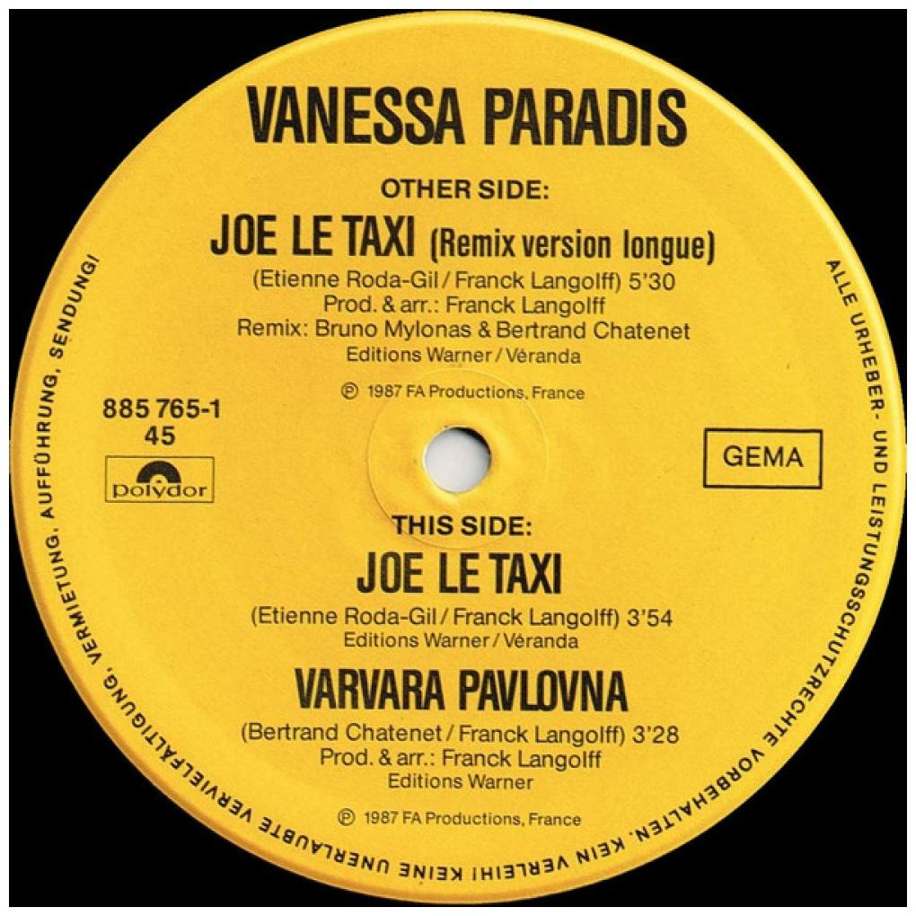 VANESSA PARADIS - JOE LE TAXI | 12'' MAXI SINGLE USADO