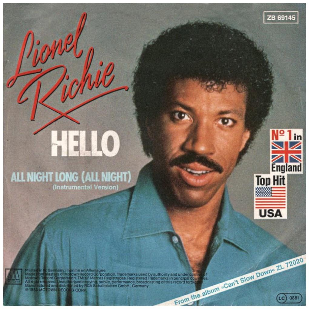 LIONEL RICHIE - HELLO/ALL NIGHT LONG (ALL NIGHT) INSTRUMENTAL VERSION | 7" SINGLE USADO
