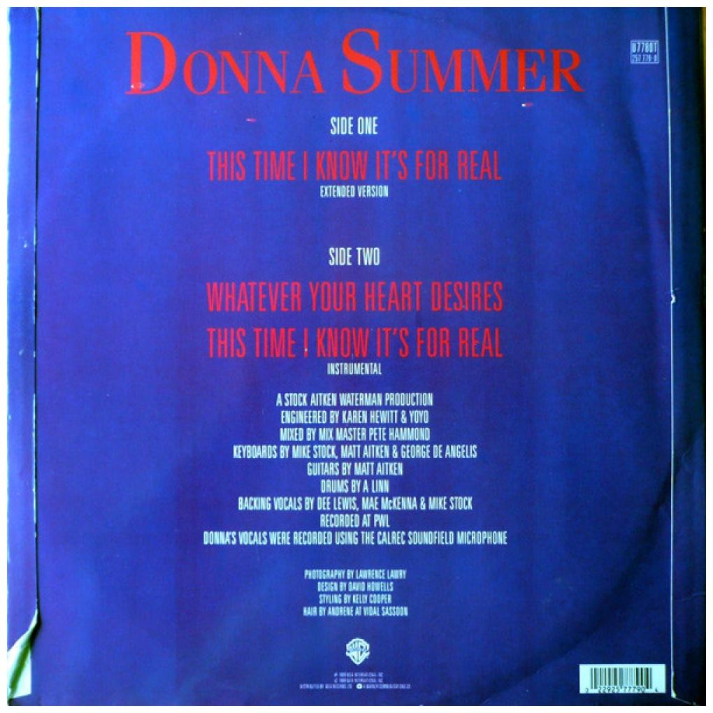 DONNA SUMMER - THIS TIME I KNOW IT'S FOR REAL (UK) | 12" MAXI SINGLE VINILO USADO