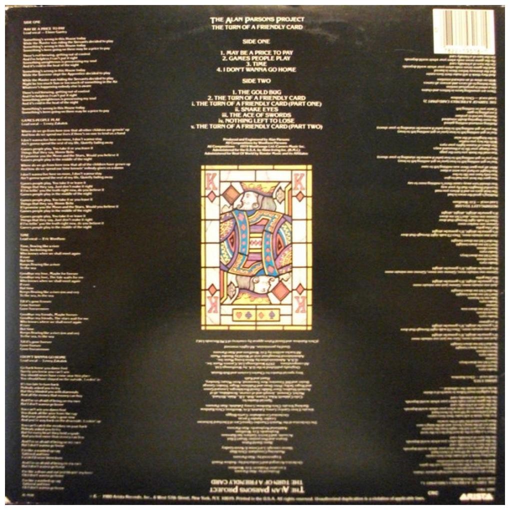 ALAN PARSONS PROJECT - THE TURN OF A FRIENDLY CARD | VINILO USADO