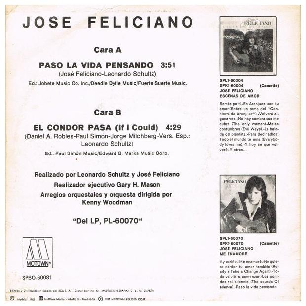 JOSE FELICIANO - PASO LA VIDA PENSANDO | 7" SINGLE VINILO USADO