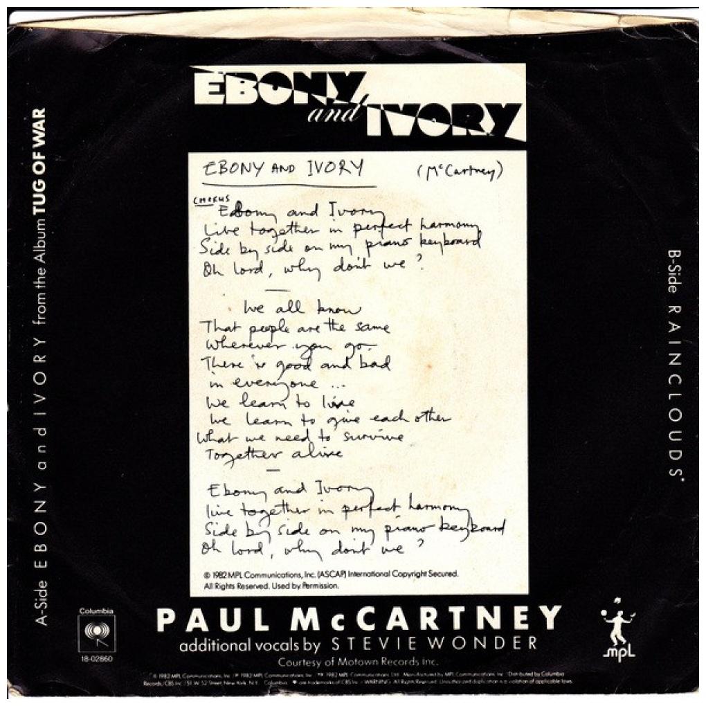 PAUL MccARTNEY ft. STEVIE WONDER - EBONY AND IVORY | 7" SINGLE USADO
