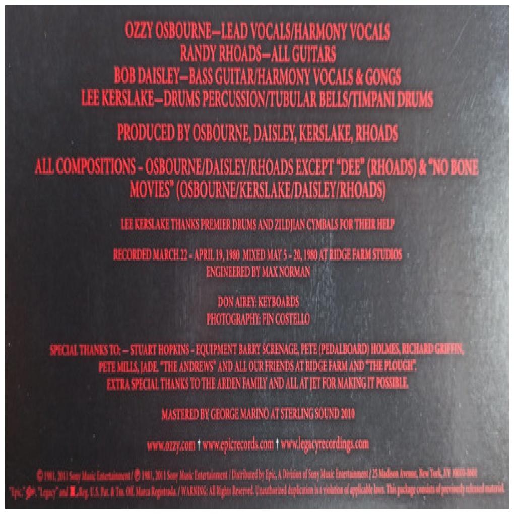 OZZY OSBOURNE - BLIZZARD OF OZZ (PICTURE DISC) | VINILO