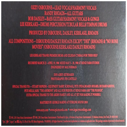 OZZY OSBOURNE - BLIZZARD OF OZZ (PICTURE DISC) | VINILO
