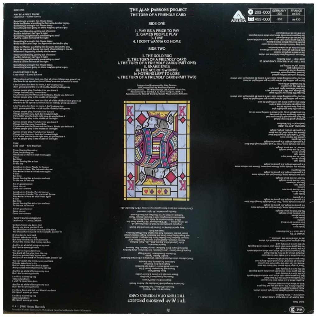 ALAN PARSONS PROJECT - THE TURN OF A FRIENDLY CARD | VINILO USADO