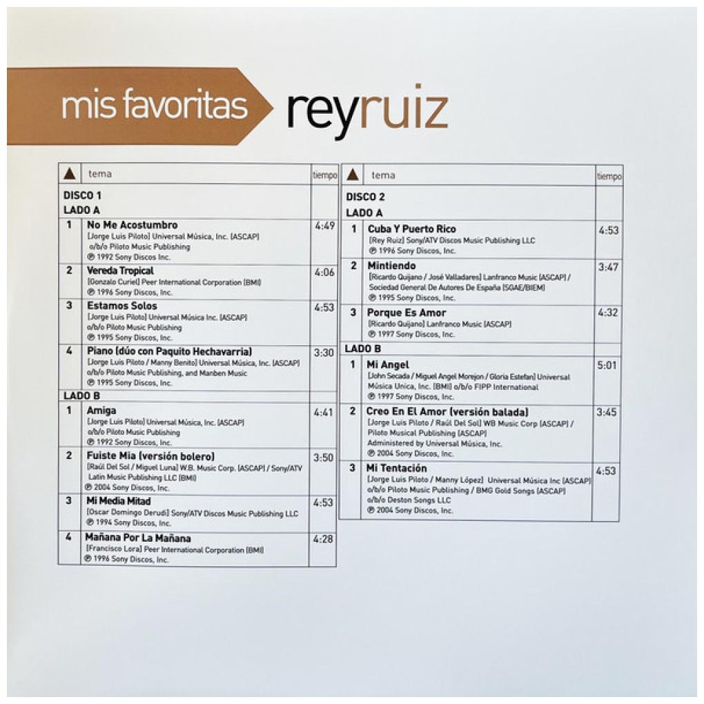 REY RUIZ - MIS FAVORITAS (2LP) (LIGHT BEIGE VINYL) | VINILO