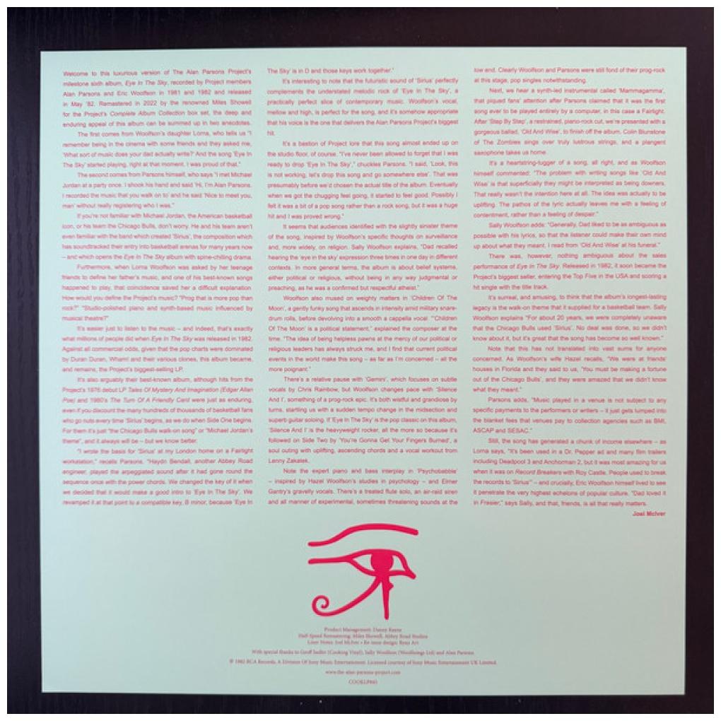 ALAN PARSONS PROJECT - EYE IN THE SKY (HALF-SPEED REMASTER) (CLEAR VINYL) | VINILO