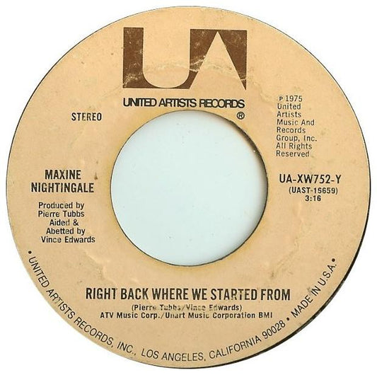 MAXINE NIGHTINGALE - RIGHT BACK WHERE WE STARTED FROM | 7" SINGLE VINILO USADO