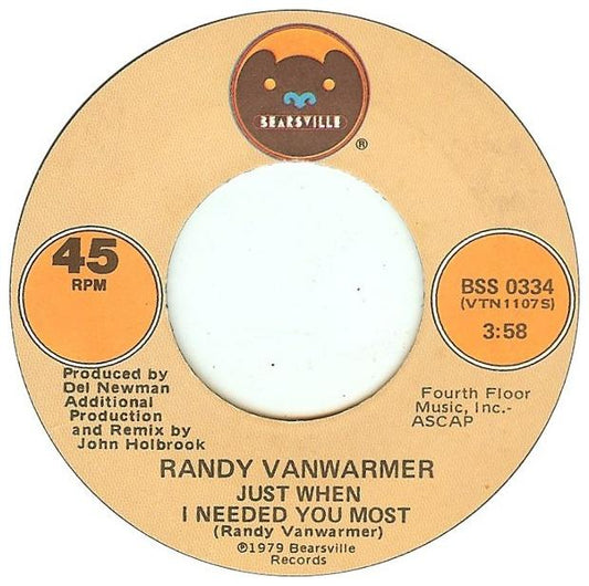 RANDY VANWARMER - JUST WHEN I NEEDED YOU MOST | 7" SINGLE VINILO USADO