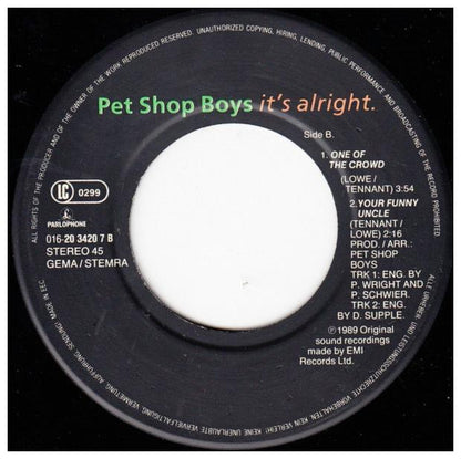 PET SHOP BOYS - IT S ALRIGHT | 7   SINGLE VINILO USADO