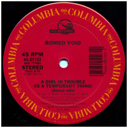 ROMEO VOID - A GIRL IN TROUBLE (IS A TEMPORARY THING) | 12'' MAXI SINGLE USADO