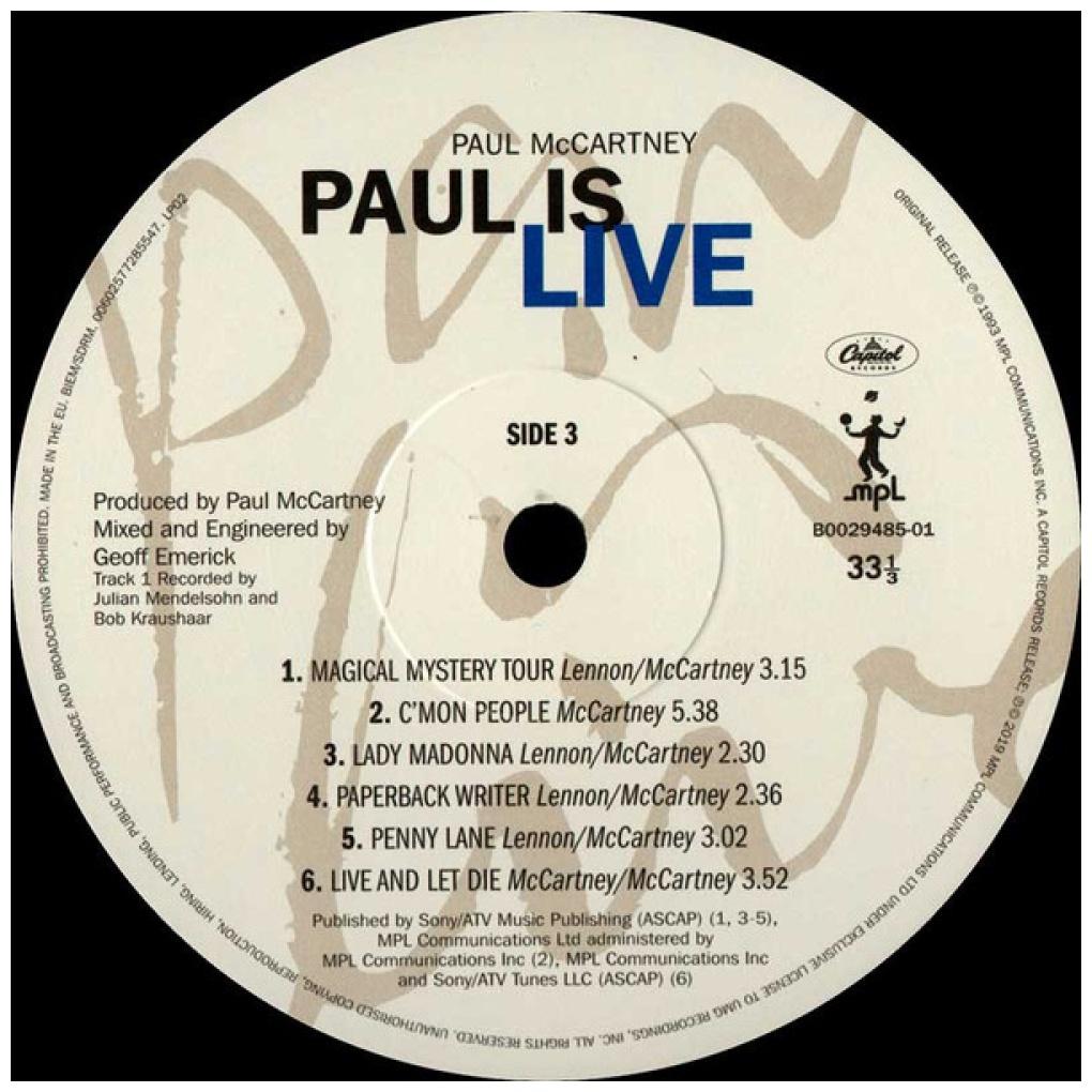 PAUL MCCARTNEY - PAUL IS LIVE (2LP) | VINILO