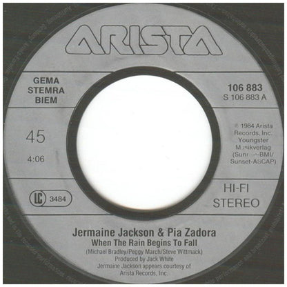 JERMAINE JACKSON & PIA ZADORA - WHEN THE RAIN BEGINS TO FALL | 7" SINGLE USADO