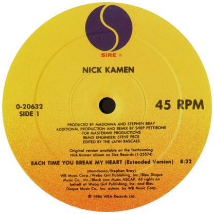 NIK KAMEN - EACH TIME YOU BREAK MY HEART | 12'' MAXI SINGLE USADO