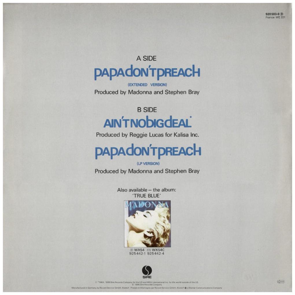 MADONNA - PAPA DON'T PREACH | 12'' MAXI SINGLE USADO