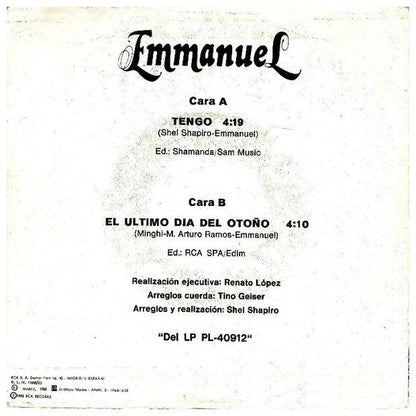 EMMANUEL - TENGO | 7" SINGLE VINILO USADO