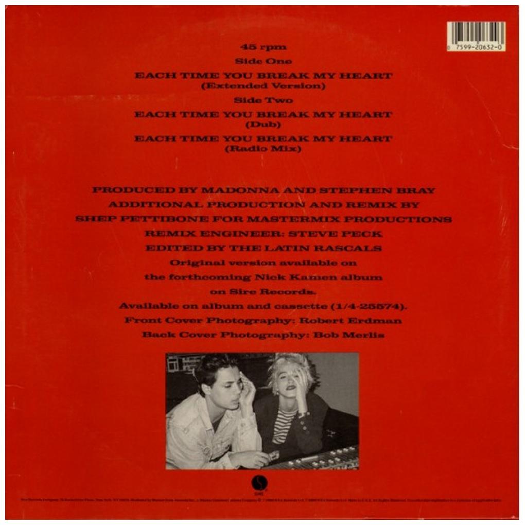 NICK KAMEN - EACH TIME YOU BREAK MY HEART | 12" MAXI SINGLE VINILO USADO