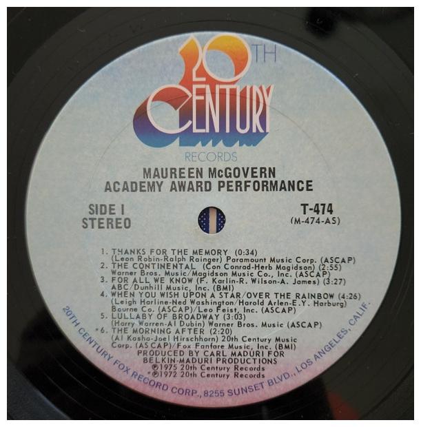 MAUREEN McGOVERN - ACADEMY AWARD PERFORMANCE | VINILO USADO