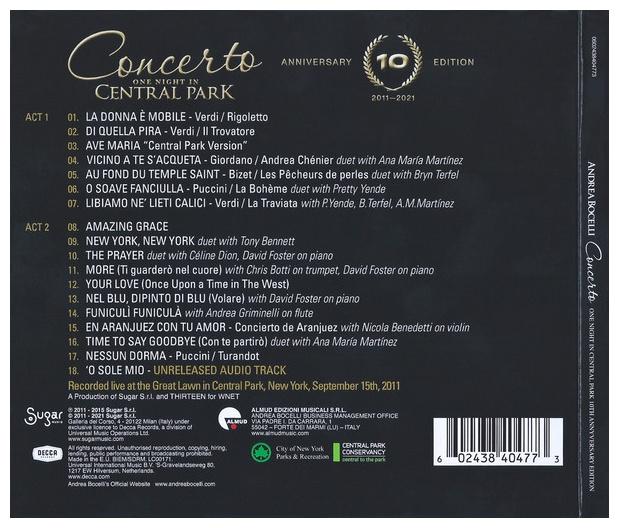 ANDREA BOCELLI  - CONCERTO: ONE NIGHT IN CENTRAL PARK | CD