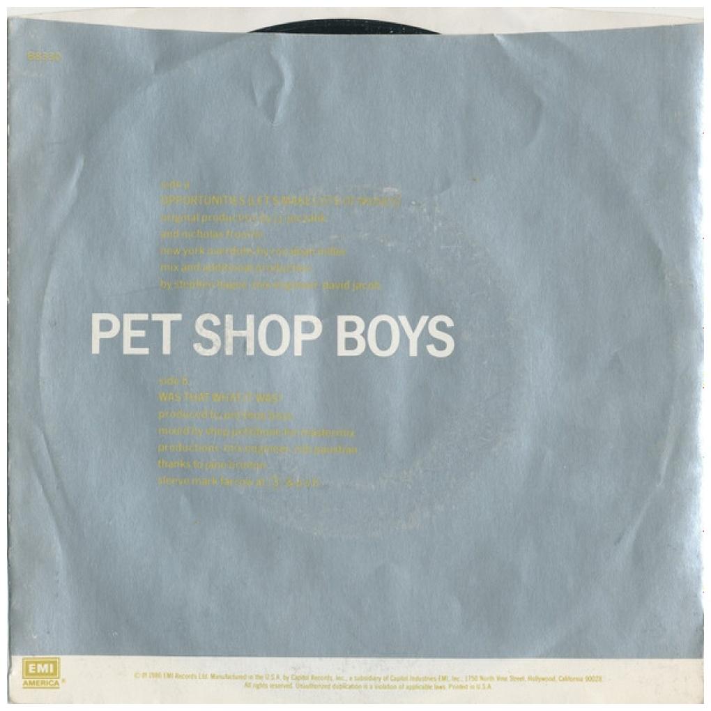 PET SHOP BOYS - OPPORTUNITIES (LET'S MAKE LOTS OF MONEY) | 7" SINGLE USADO