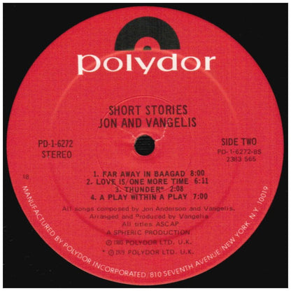 JON & VANGELIS - SHORT STORIES | 7" SINGLE USADO