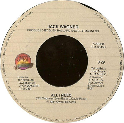 JACK WAGNER - ALL I NEED | 7" SINGLE VINILO USADO